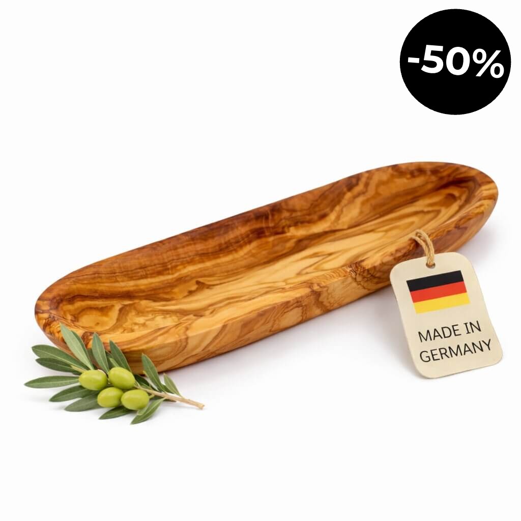 Baguette-Schale aus Olivenholz – Glatter Rand (30cm)