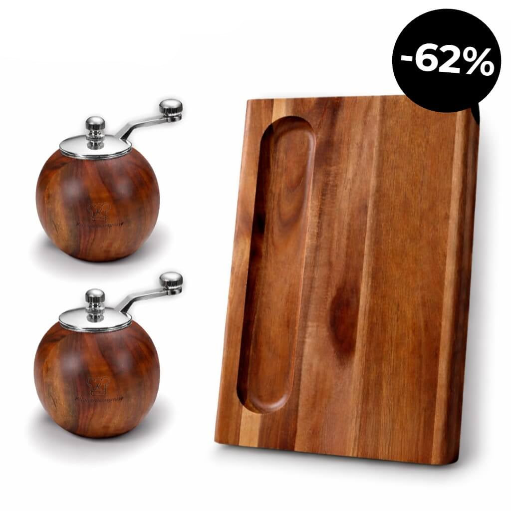 Vorteils-Set: Doppelseitiges großes Schneidebrett + Runde Salz & Pfeffer Mühle