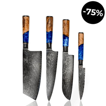 4-teiliges Damastmesser Set mit handgeschmiedeten Klingen