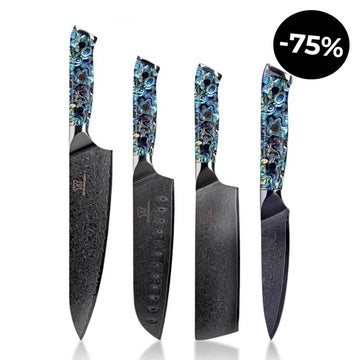 Sheru Damastmesser Set, 4-teilig mit Abalone-Griffschalen