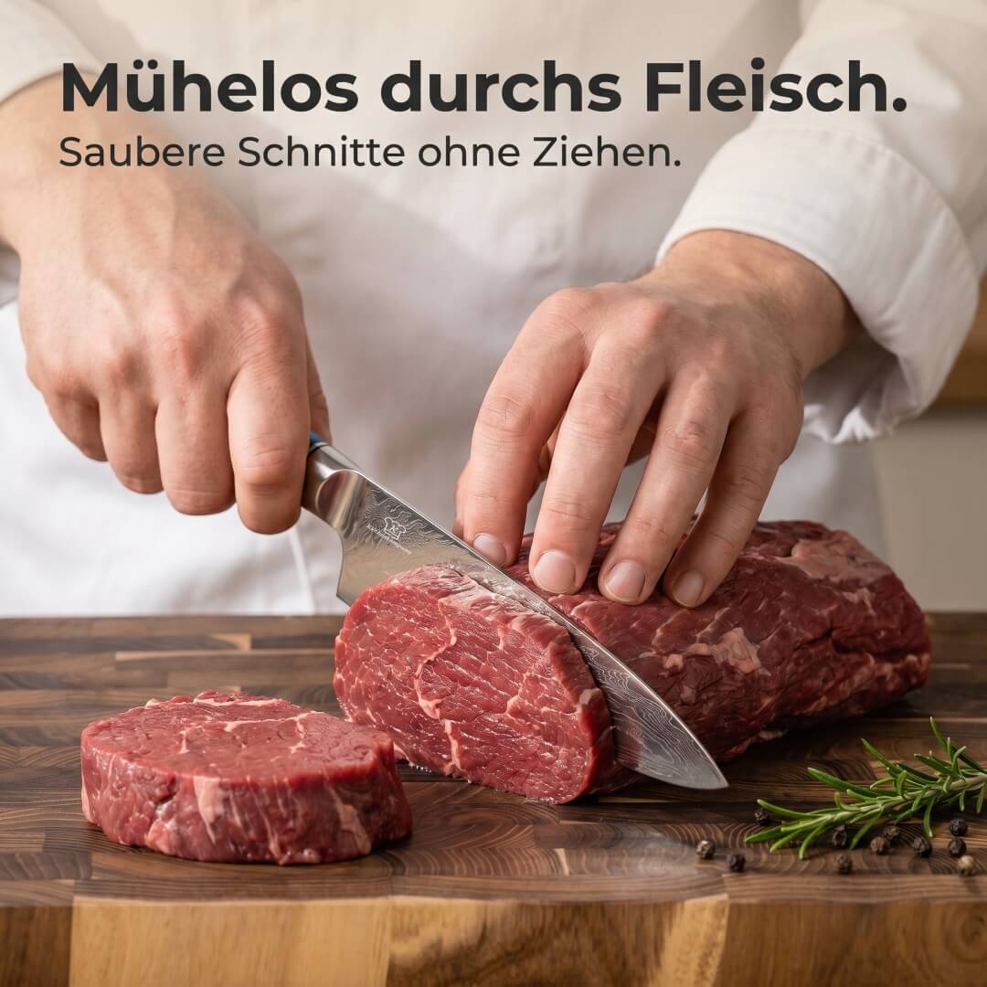 Aoki Damast Chefmesser & 2-in-1 Nass-Schleifstein