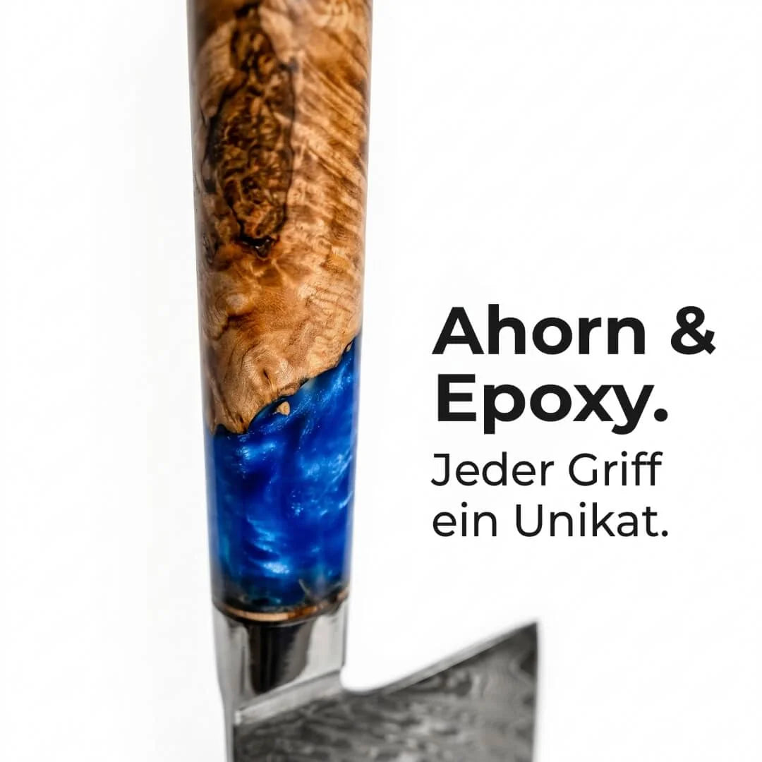 Premium Damast-Cleaver mit hochwertigem Abziehleder