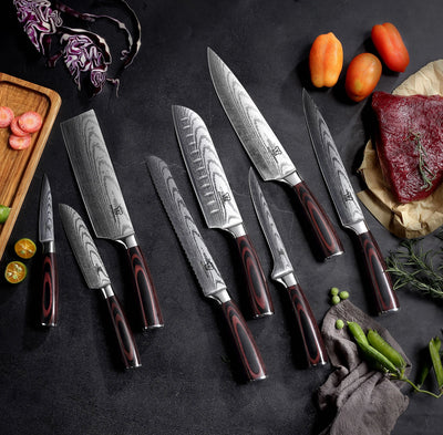 Asiatisches Messerset Premium 8-teilig + Gratis Taschenmesser