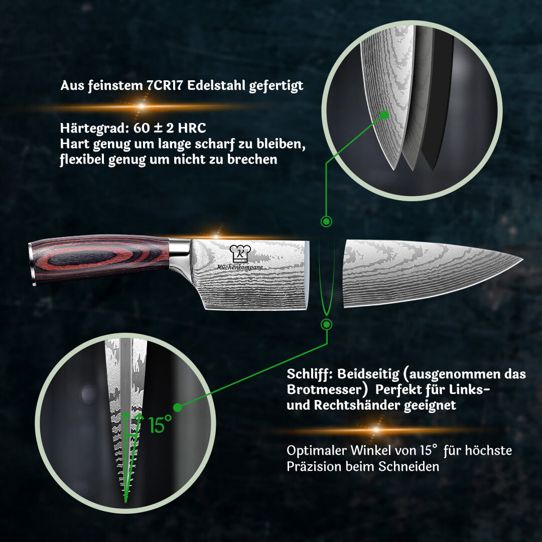 Asiatisches Messerset Premium 8-teilig + Gratis Taschenmesser