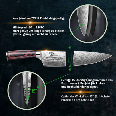 Asiatisches Messerset Premium 8-teilig + Gratis Taschenmesser