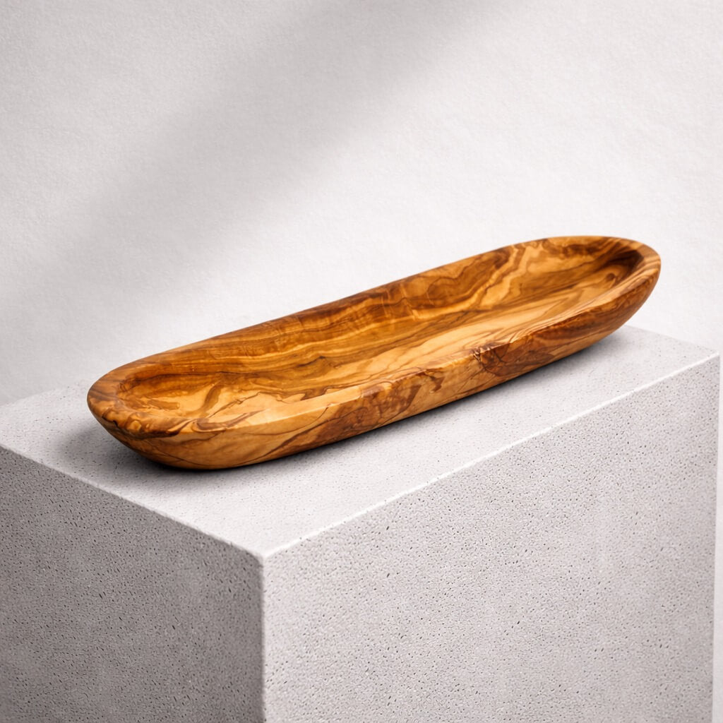 Baguette-Schale aus Olivenholz - Glatter Rand (30cm)