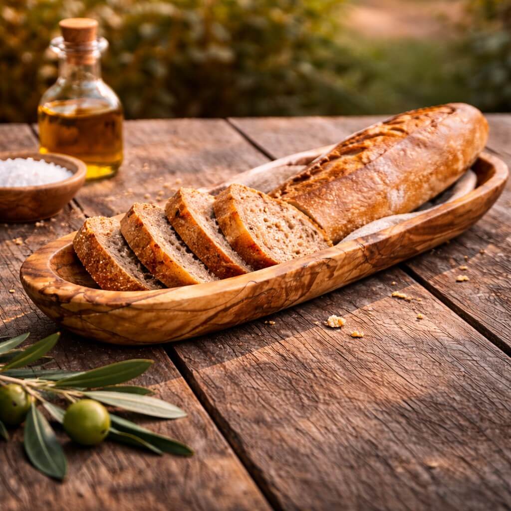 Baguette-Schale aus Olivenholz - Glatter Rand (30cm)