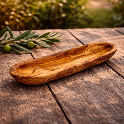 Baguette-Schale aus Olivenholz – Glatter Rand (30cm)