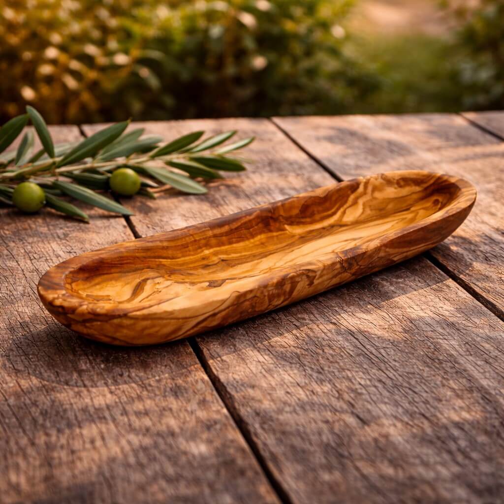 Baguette-Schale aus Olivenholz - Glatter Rand (30cm)