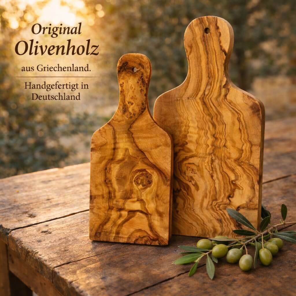 Olivenholz Schneidebrett Set (2er) – Massiv & Handgefertigt