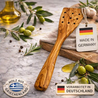 Pfannenwender aus Olivenholz mit Löchern (30cm)
