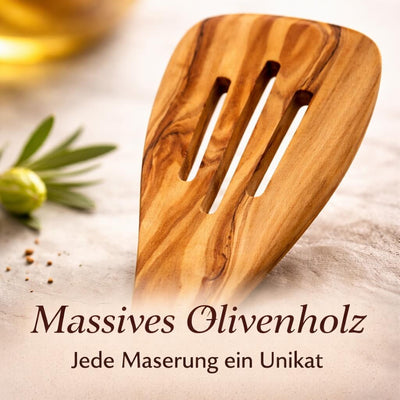 Pfannenwender aus Olivenholz mit Schlitzen (30 cm)