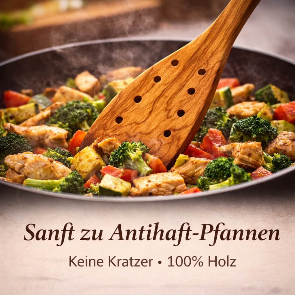 Pfannenwender aus Olivenholz mit Löchern (30 cm)