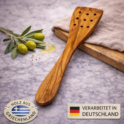 Pfannenwender aus Olivenholz mit Löchern (30 cm)