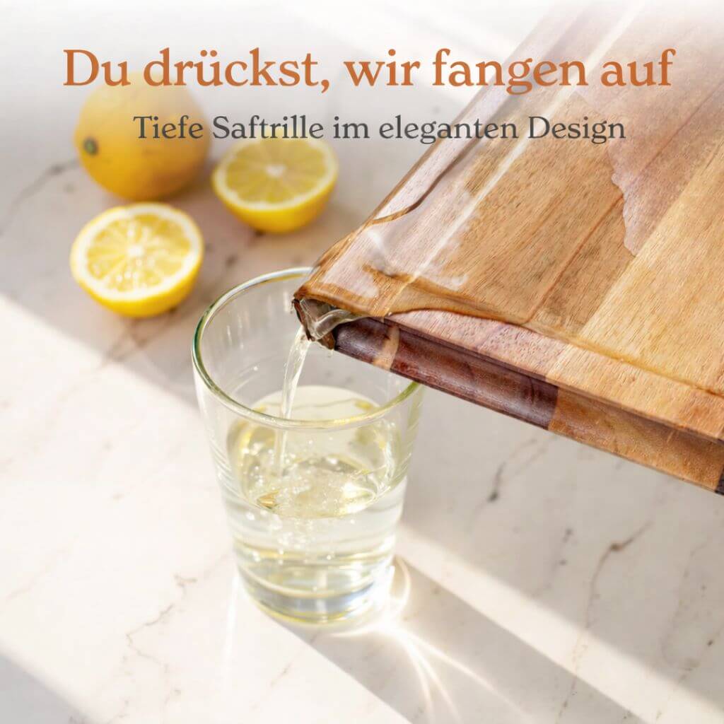 Großes Schneidebrett - Doppelseitig mit umlaufender Saftrille & Snack-Kerbe