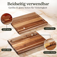 Großes Schneidebrett - Doppelseitig mit umlaufender Saftrille & Snack-Kerbe