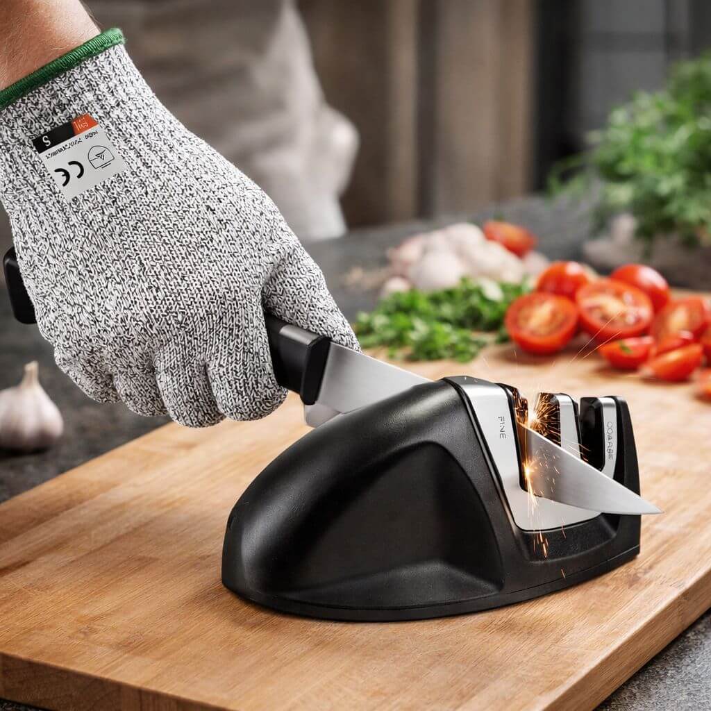 Messerschärfer und Schnitthandschuh