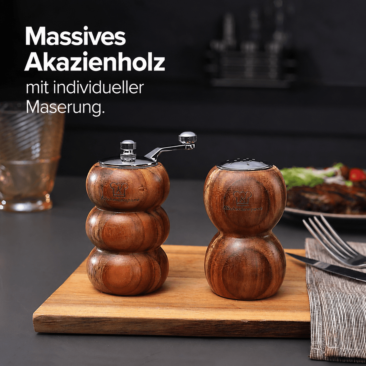 Salzstreuer & Pfeffermühle – 2er Set aus Akazienholz / VIP