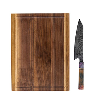 Premium Gourmet-Set: Handgeschmiedetes Damast Gyuto & Mizo Edelholz-Schneidebrett