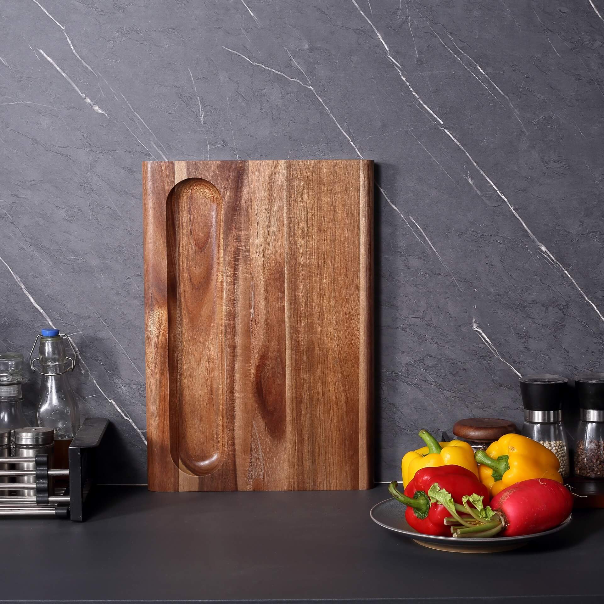 Vorteils-Set: Doppelseitiges großes Schneidebrett + Runde Salz & Pfeffer Mühle