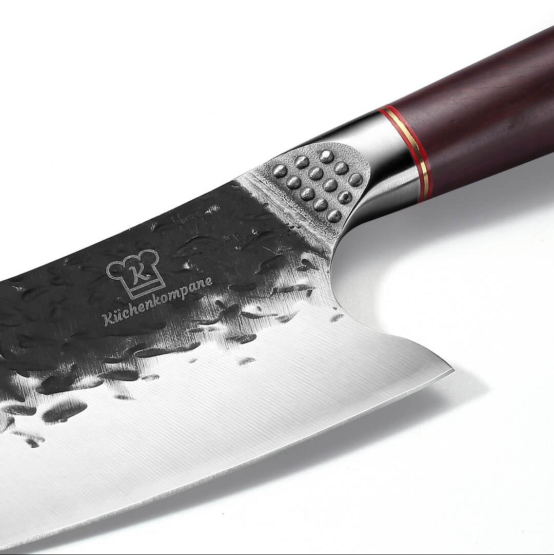 3-teiliges Küchenmesser-Set mit gehämmerten Edelstahl-Klingen und rustikalen Holzgriffen