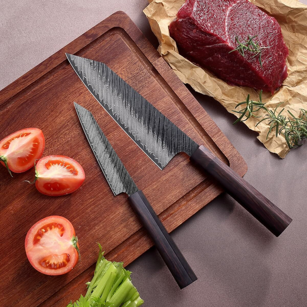 Japanisches Shibui Damast 2er Set + Gratis Taschenmesser