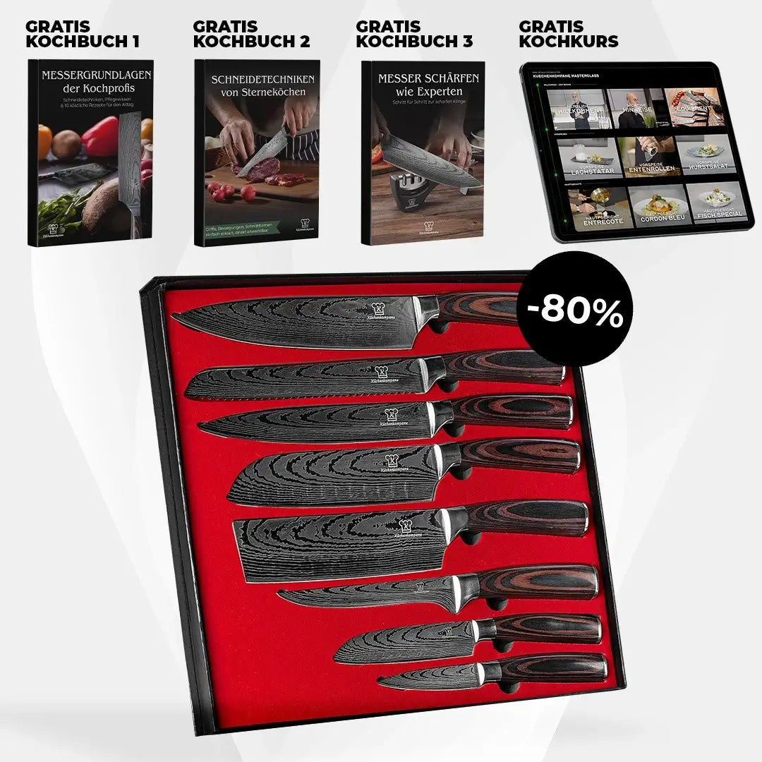 Messerset Premium 8-teilig ( + GRATIS Kochkurs & 3x PDF Kochbücher)