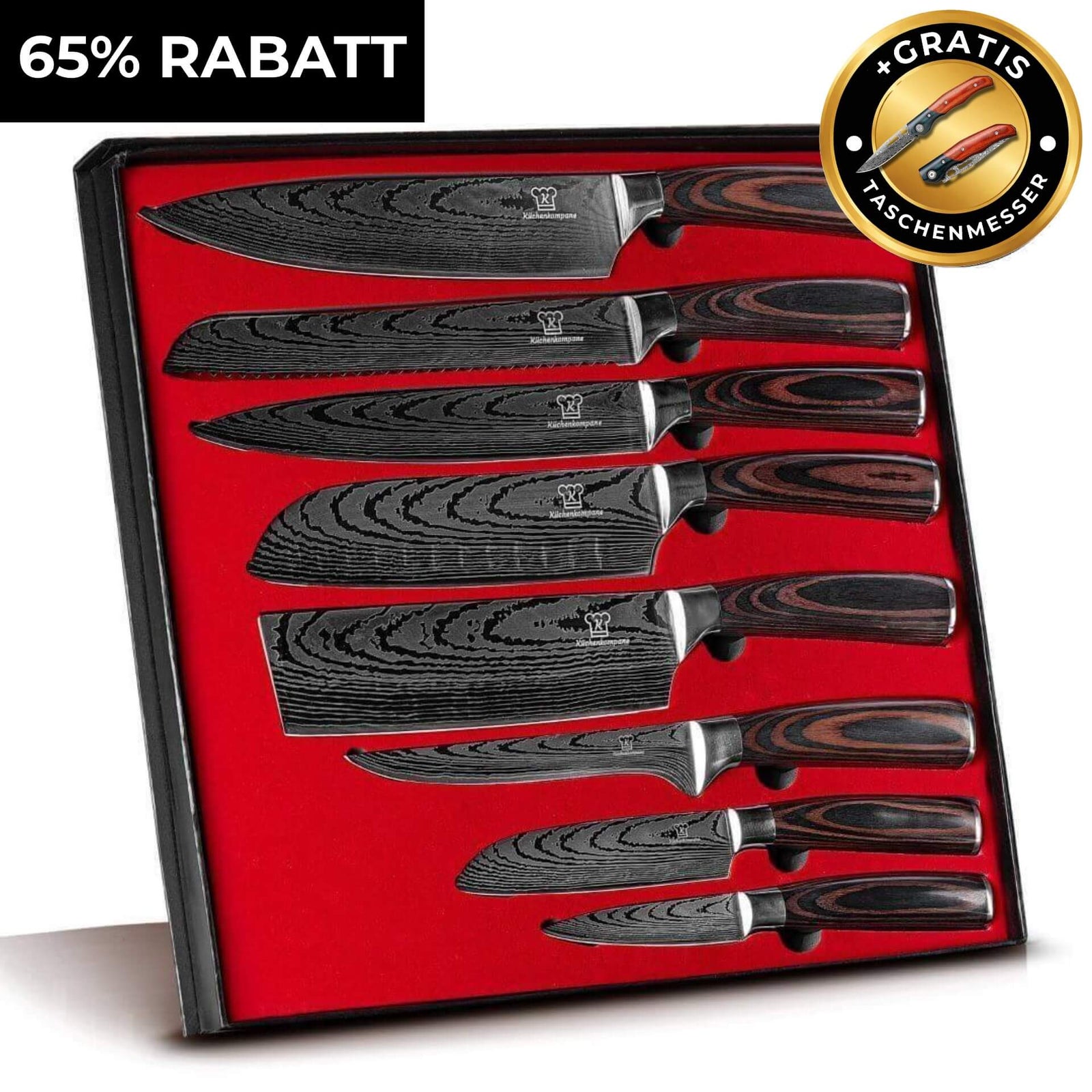 Asiatisches Messerset Premium 8-teilig + Gratis Taschenmesser