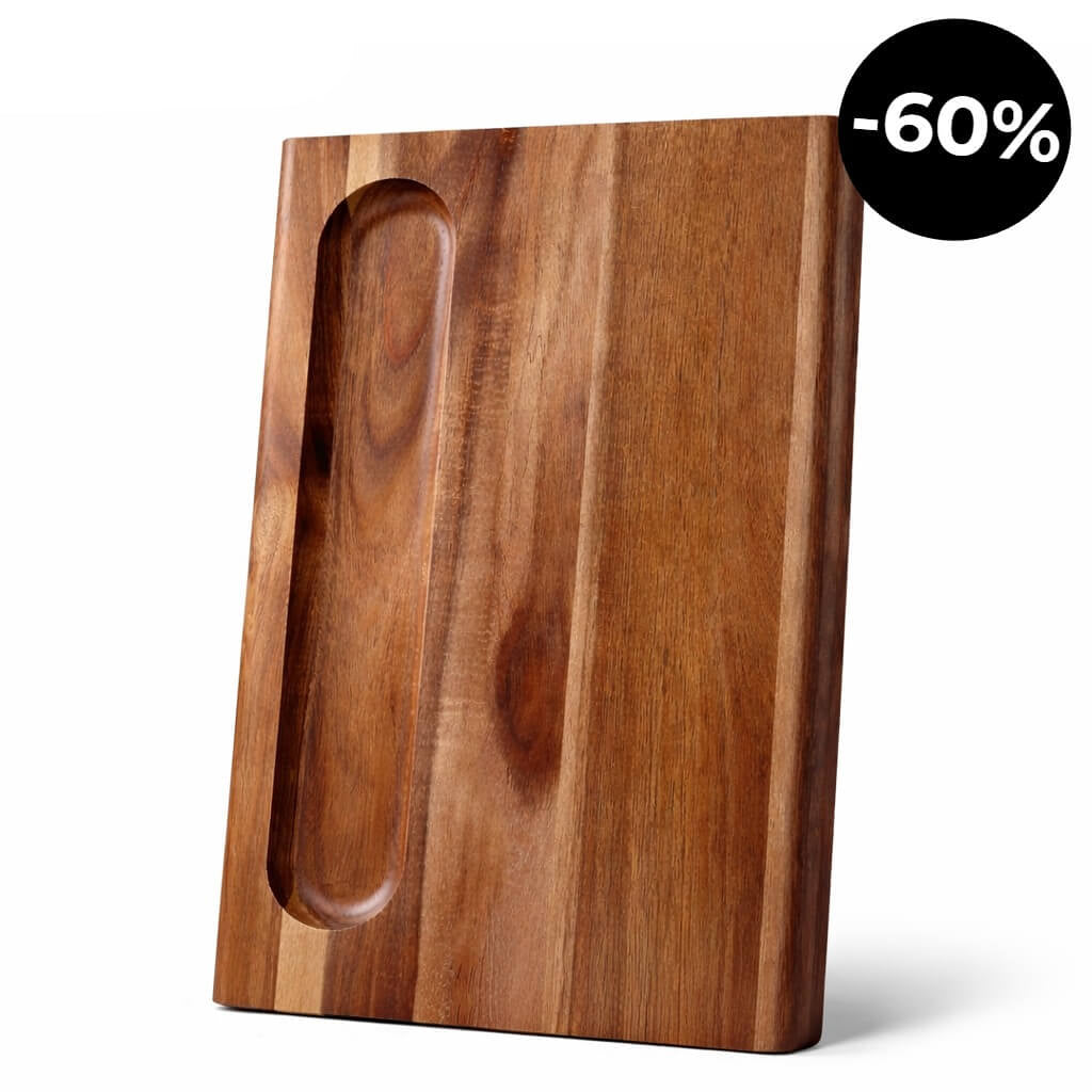 Großes Schneidebrett - Doppelseitig mit umlaufender Saftrille & Snack-Kerbe