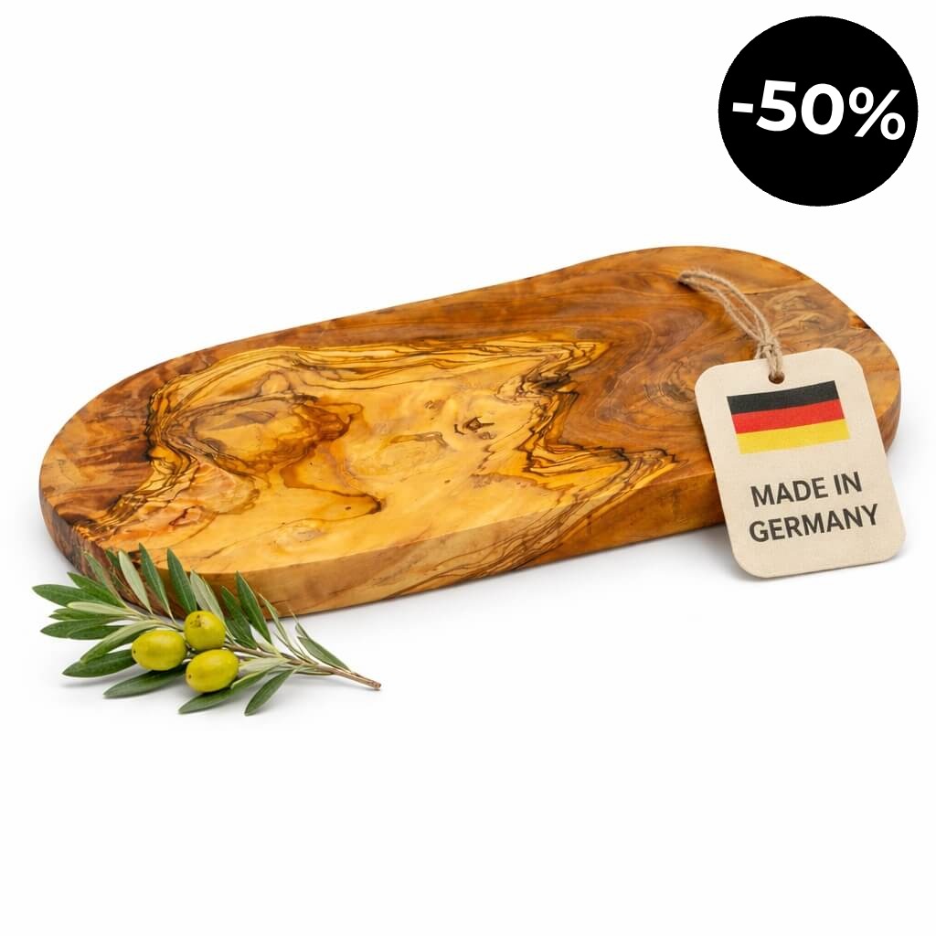 Schneidebrett aus Olivenholz - rustikale Naturform (34 cm)