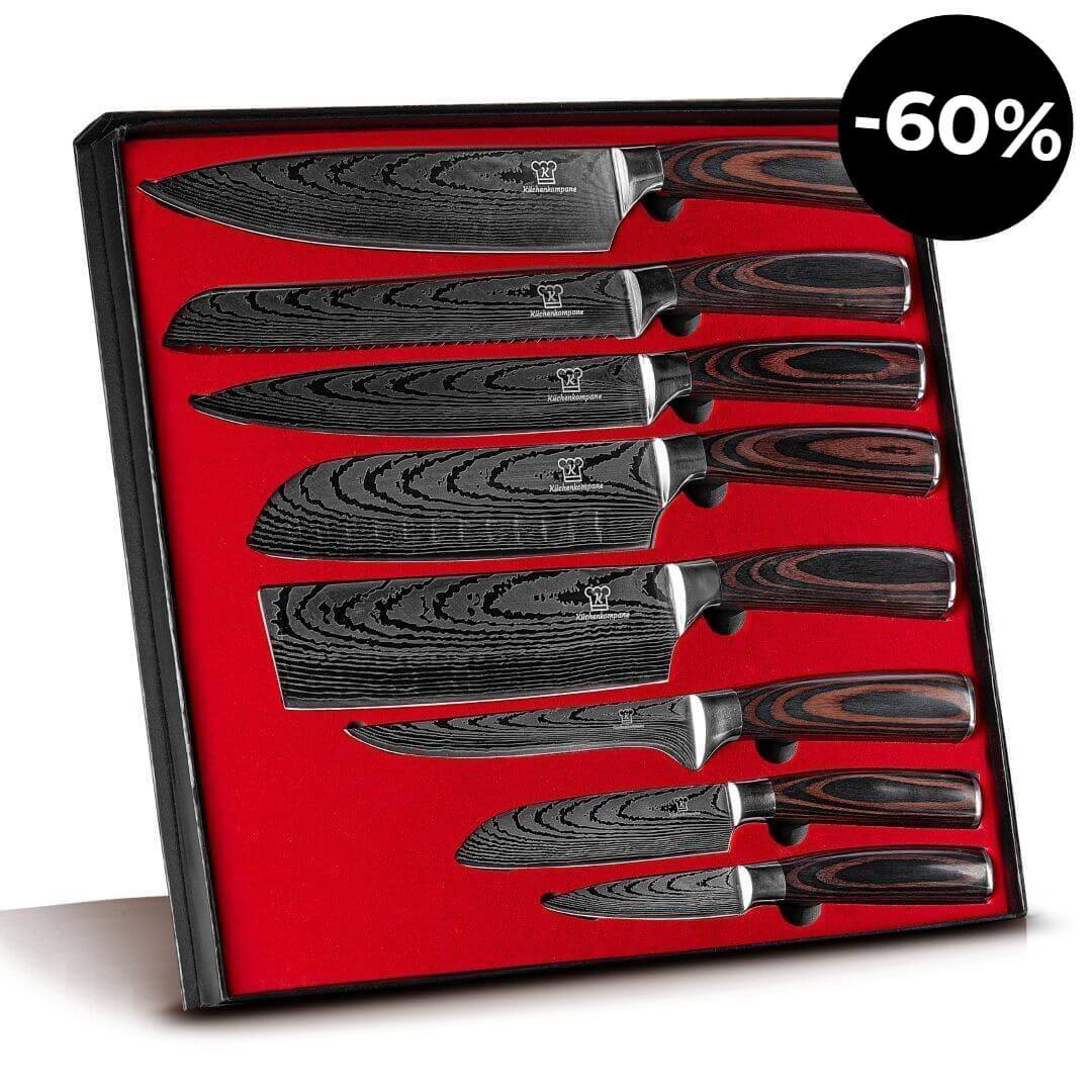 Asiatisches Messerset Premium 8-teilig: Klingen aus 7Cr17-Edelstahl in roter Geschenkbox