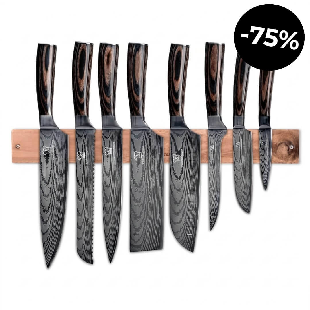 Küchenkompane Messer-Set Messerset asiatisch mit magnetischer Holzleiste - Küchenmesser Bundle (2-tlg)