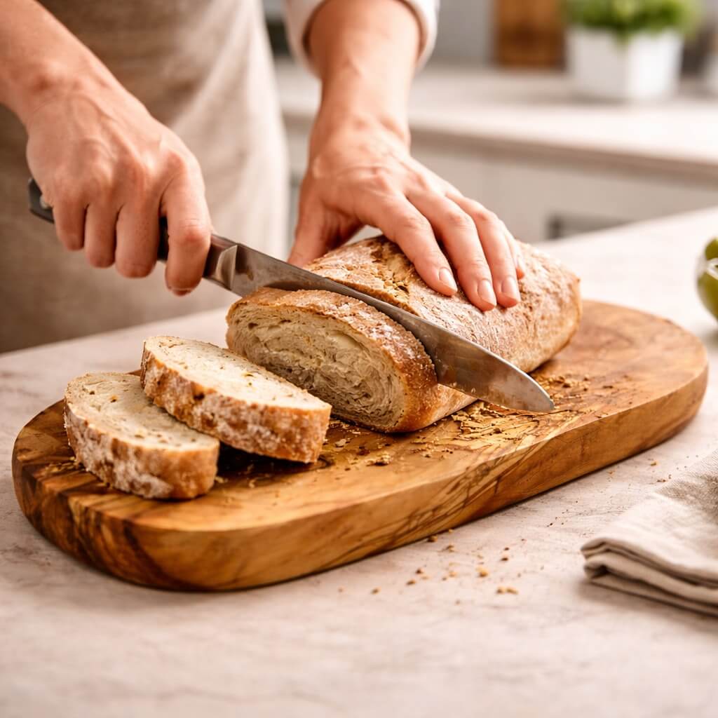 Schneidebrett aus Olivenholz - rustikale Naturform (34 cm)