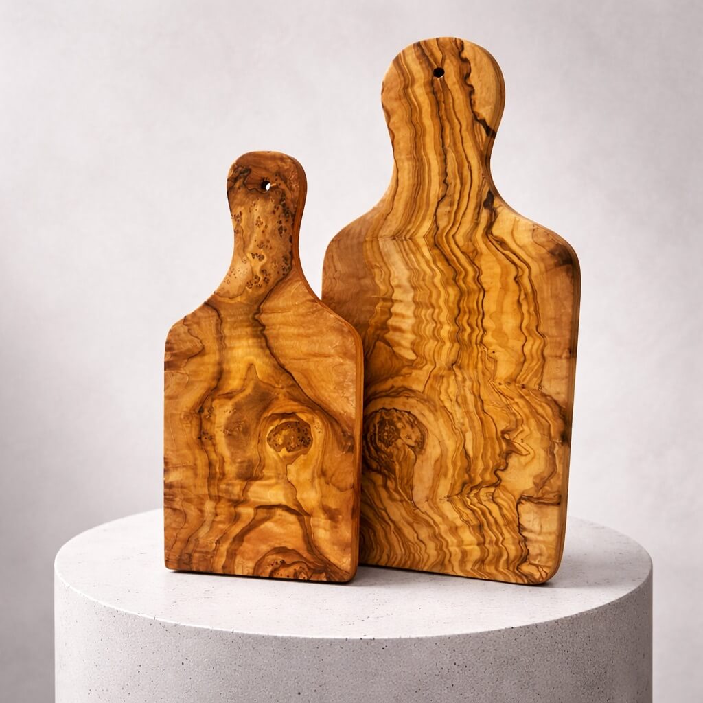 Olivenholz Schneidebrett Set (2er) – Massiv & Handgefertigt