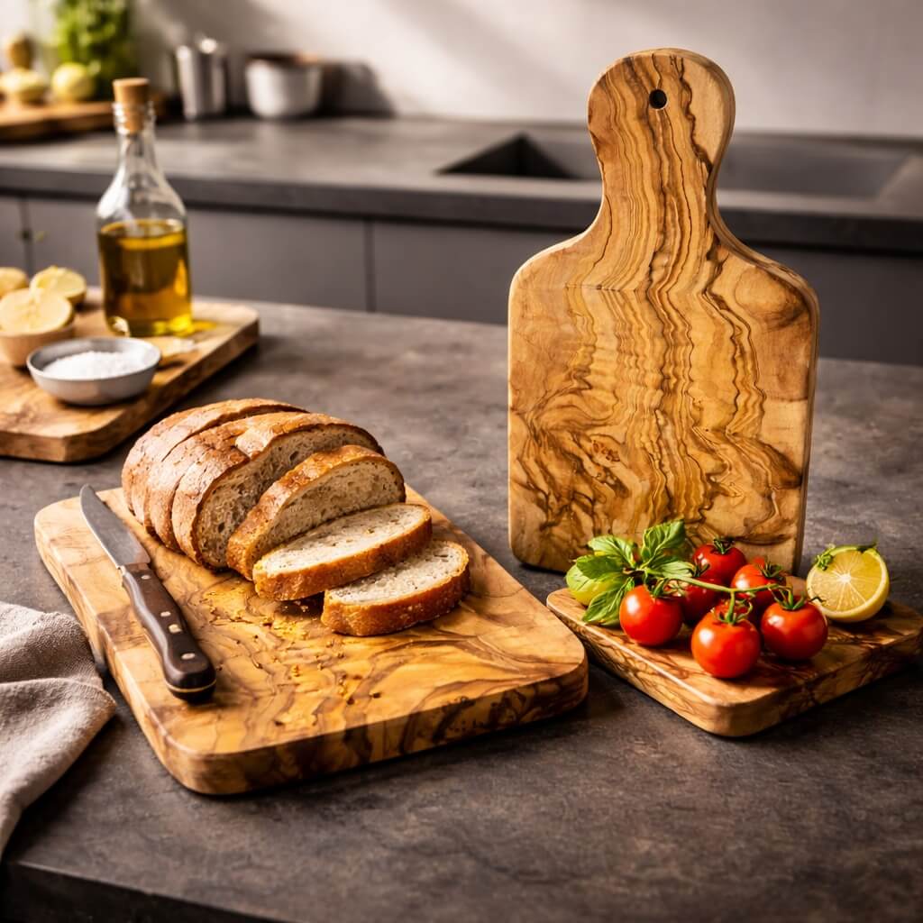 Olivenholz Schneidebrett Set (2er) – Massiv & Handgefertigt