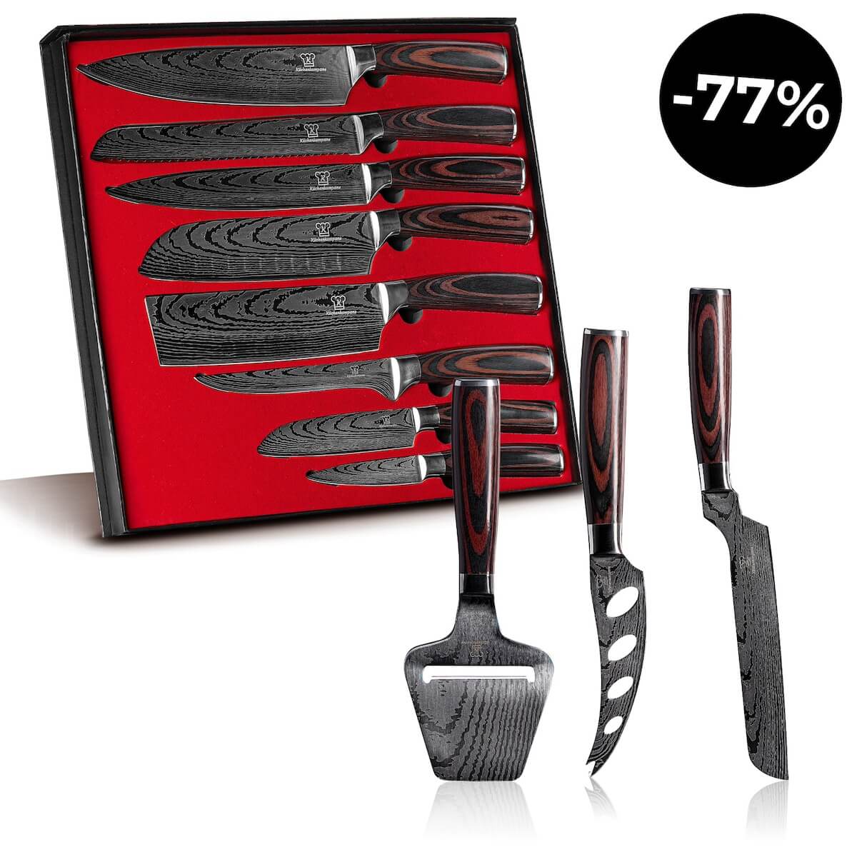 8-teiliges Asiatisches Messerset Premium + 2x Käsemesser- und Hobel