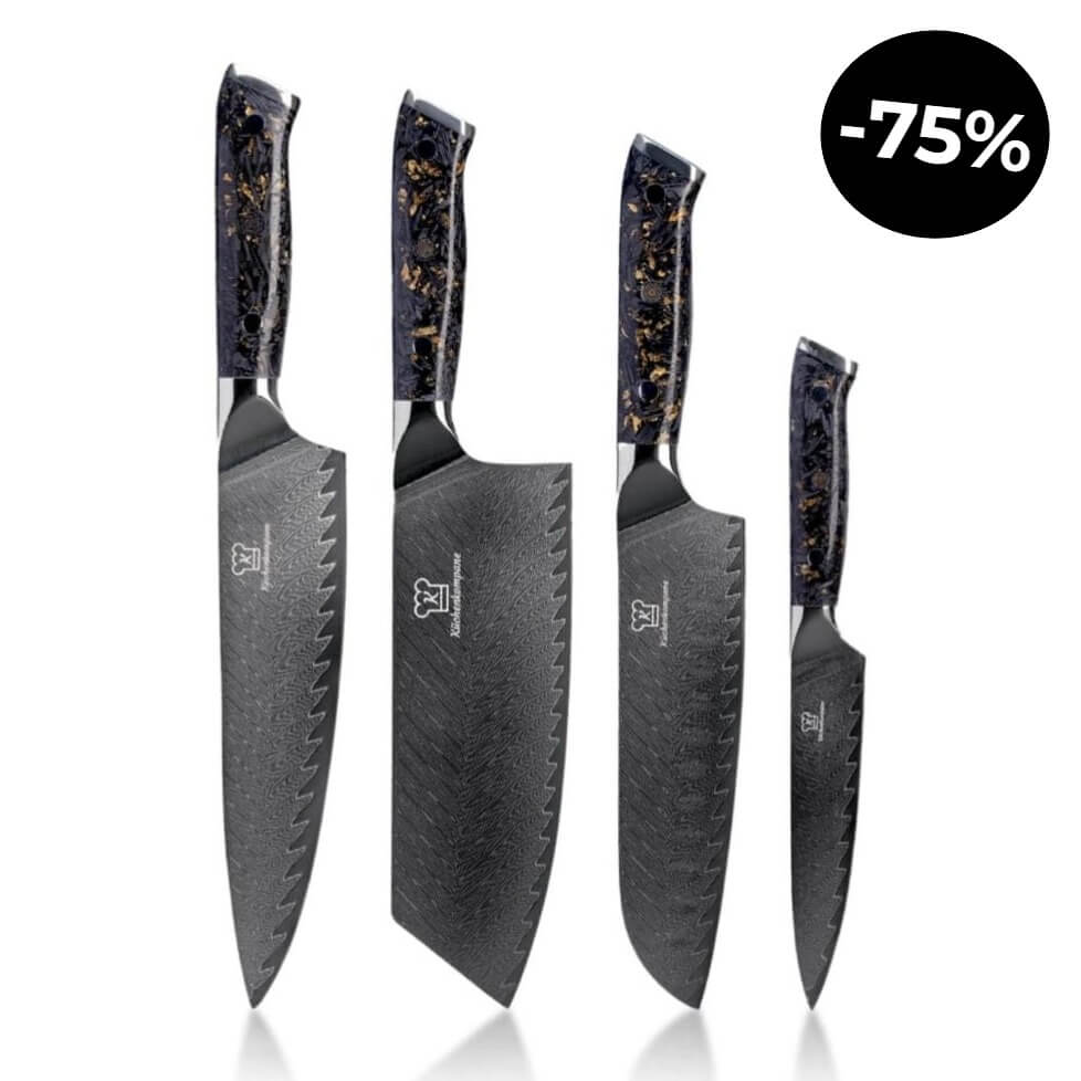 Kiiro Damastmesser Set, 3-teilig mit schwarze Griffschalen