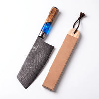 Premium Damast-Cleaver mit hochwertigem Abziehleder