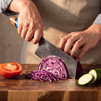 Premium Damast-Cleaver mit hochwertigem Abziehleder