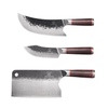 3-teiliges Küchenmesser-Set mit gehämmerten Edelstahl-Klingen und rustikalen Holzgriffen