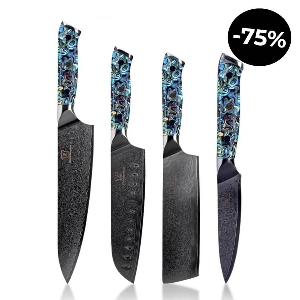 Sheru Damastmesser Set, 4-teilig mit Abalone-Griffschalen