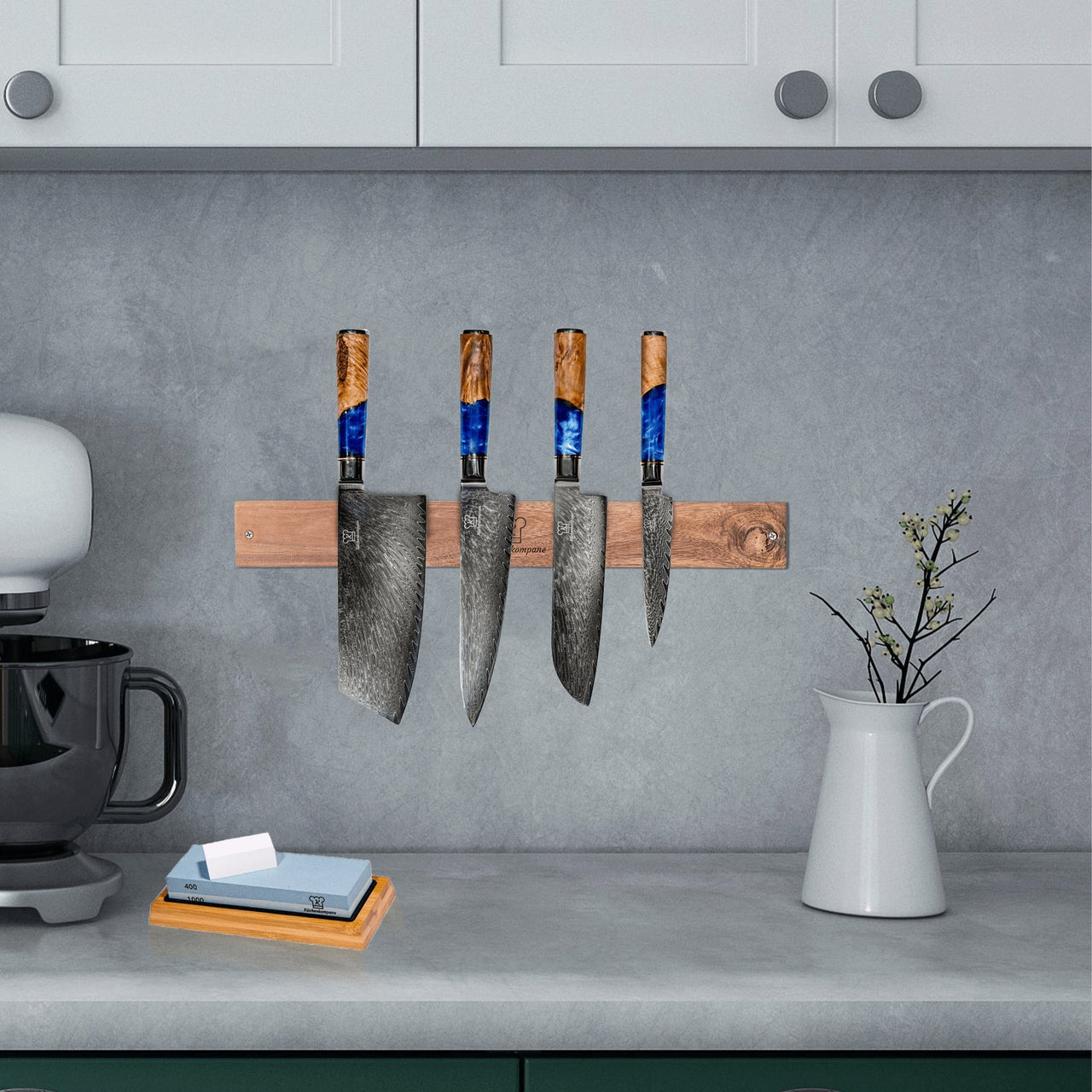 Bundle Deluxe - Messerset + Magnetische Holzleiste + Schärfer - Küchenkompane