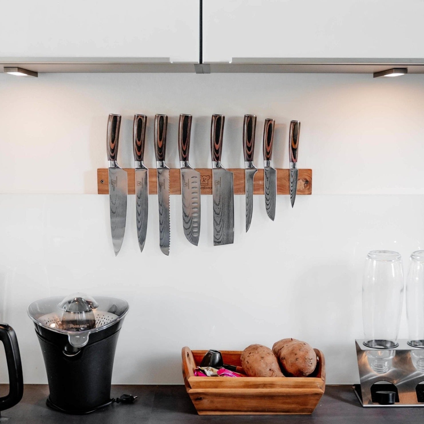 Bundle Premium - Messerset + Magnetische Holzleiste