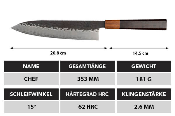 Burakku Chefmesser maße - Küchenkompane