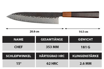 Burakku Chefmesser maße - Küchenkompane