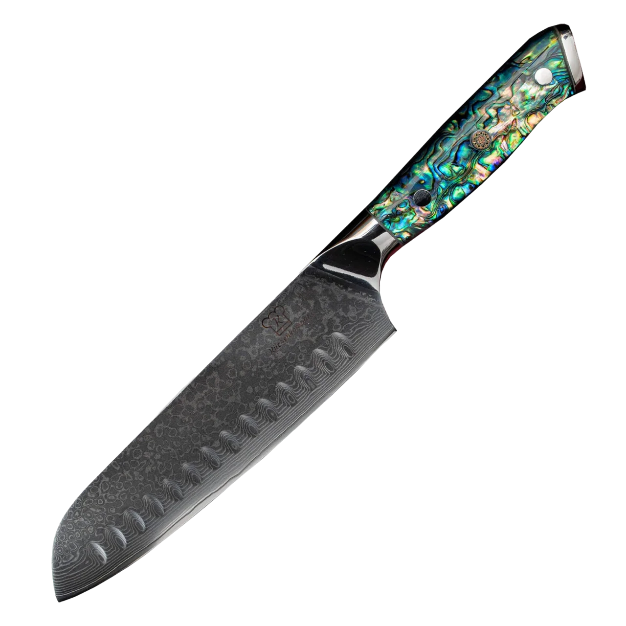 Sheru Damast Santoku Messer mit Abalone-Griffschale